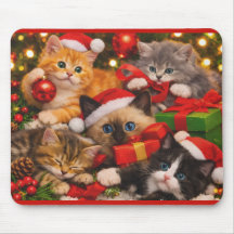 Tapis de souris Adorables Chatons de Noël Jouant