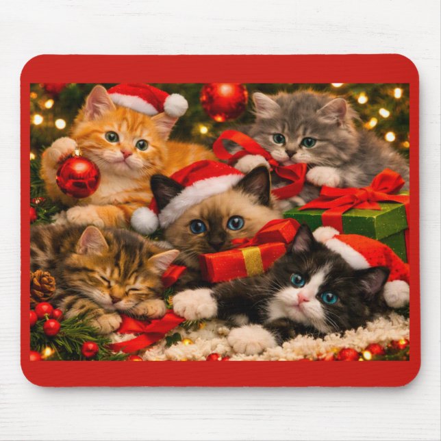 Tapis de souris Adorables chatons de Noël joueurs (Devant)