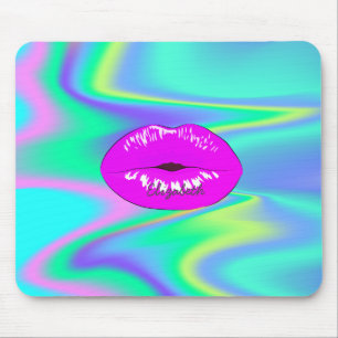Tapis De Souris Adorables lèvres cool, arc-en-ciel holographique