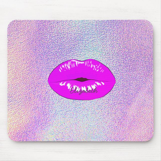 Tapis De Souris Adorables Lèvres Cool, Holographique (Devant)
