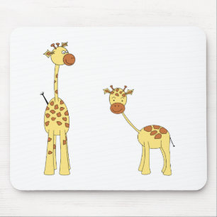 Tapis De Souris Adulte et girafe de bébé. Bande dessinée