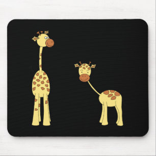 Tapis De Souris Adulte et girafe de bébé. Bande dessinée