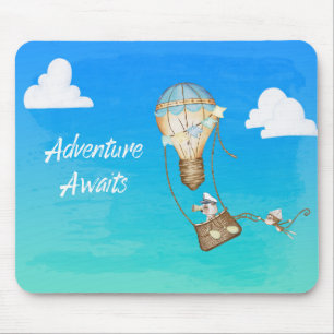Tapis De Souris Adventure Attend Hot Air Balloon Singes Animaux