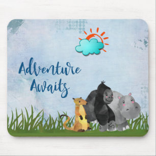 Tapis De Souris Adventure Await Aquarelle Safari Jungle Animaux