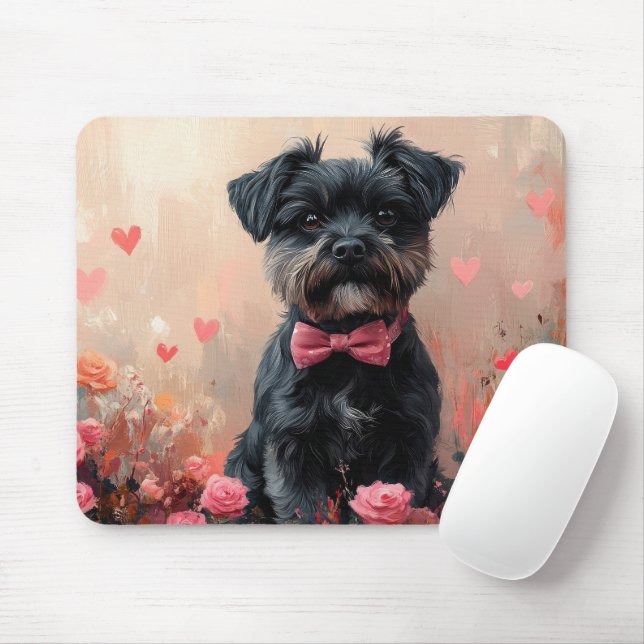 Tapis De Souris Affenpinscher avec des roses - Saint-Valentin (Avec souris)