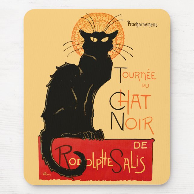 Tapis De Souris Affiche Classique Chat Noir de Steinlen en Noir (Devant)