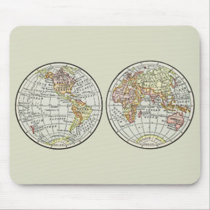 Tapis De Souris Affiche de globe de carte du monde vintage 1916 Hé