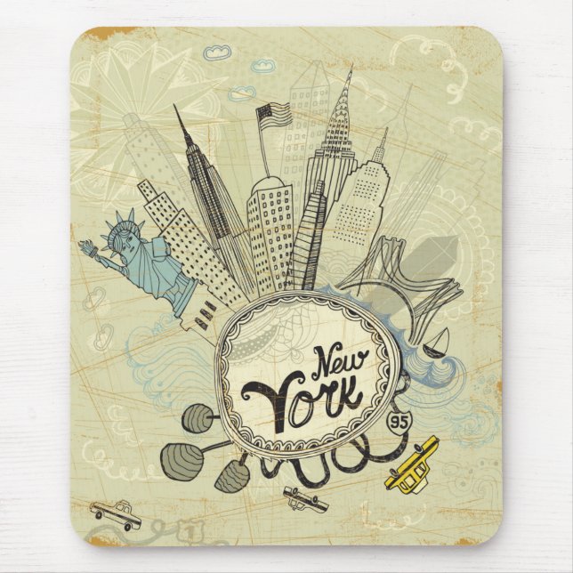 Tapis De Souris Affiche de griffonnage de New York (Devant)