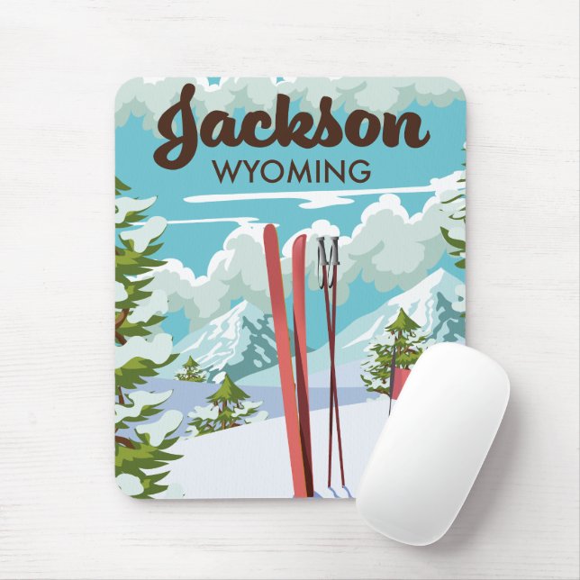 Tapis De Souris Affiche de ski Jackson Wyoming (Avec souris)