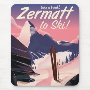 Tapis De Souris Affiche de vacances rétro Ski Zermatt