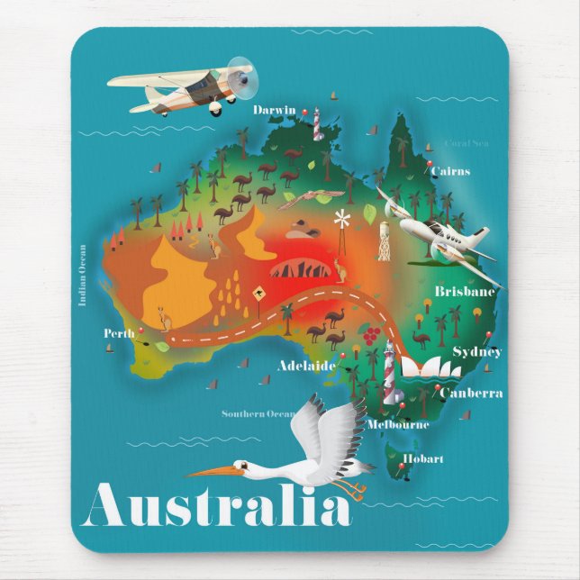 Tapis De Souris Affiche de voyage carte d'Australie (Devant)