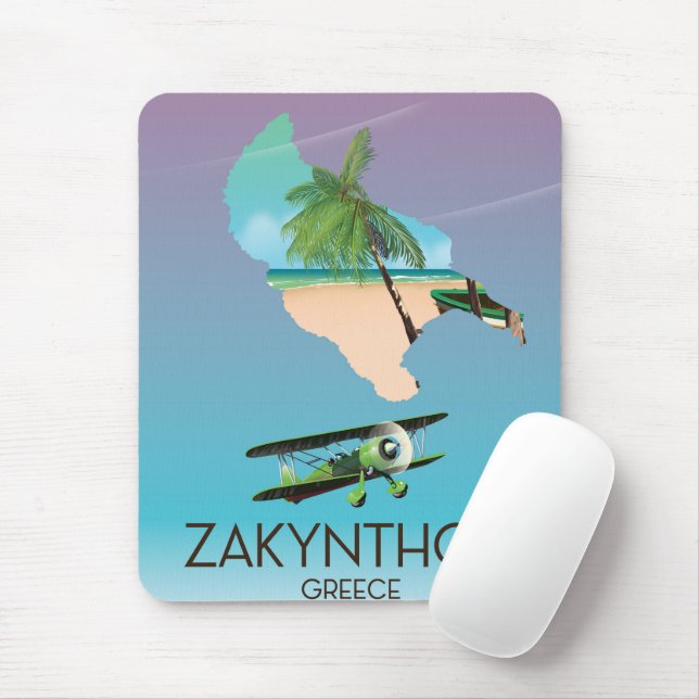 Tapis De Souris Affiche de voyage carte de Zakynthos Grèce (Avec souris)