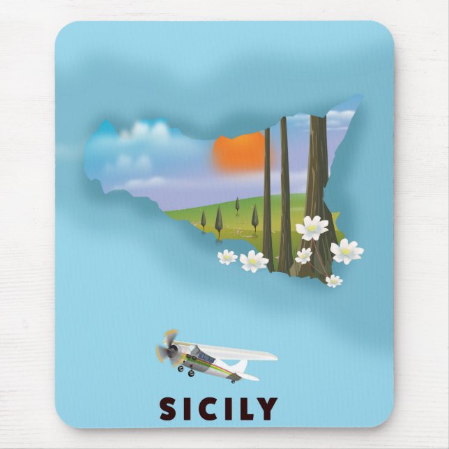 Tapis De Souris Affiche de voyage carte illustrée de Sicile (Devant)