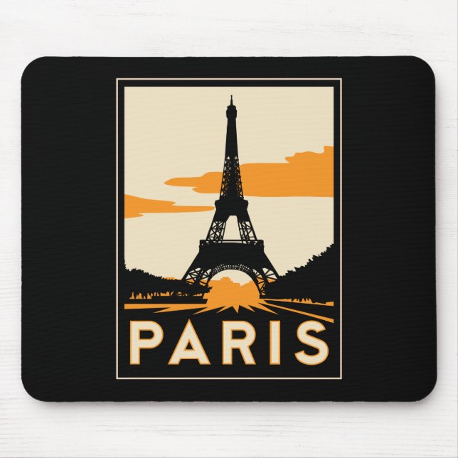 Tapis De Souris affiche de voyage d'art déco de Paris rétro (Devant)