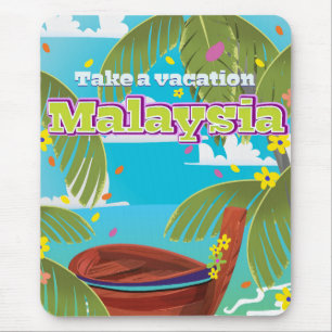 Tapis De Souris Affiche de voyage de dessin animé de Malaisie.