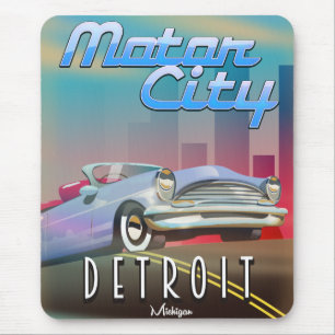 Tapis De Souris Affiche de voyage de Détroit Michigan Motor City.