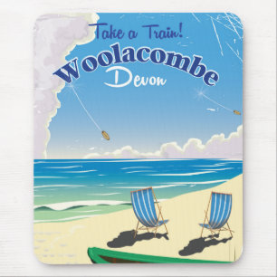 Tapis De Souris Affiche de voyage de la plage de Woolacombe Devon