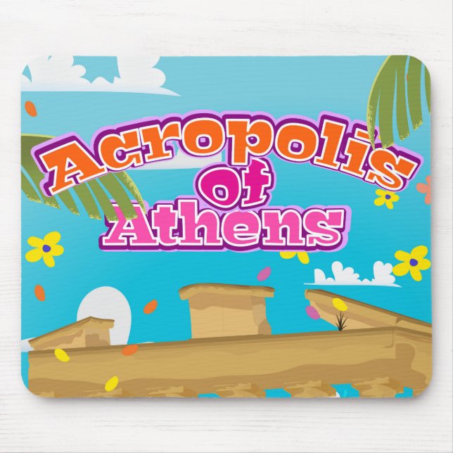 Tapis De Souris Affiche de voyage de l'Acropole d'Athènes Grèce. (Devant)