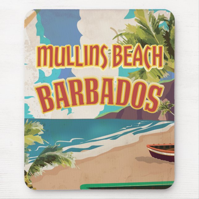Tapis De Souris Affiche de voyage de Mullins Beach Bay Barbade. (Devant)