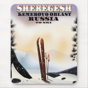 Tapis De Souris Affiche de voyage de ski Sheregesh Russie.