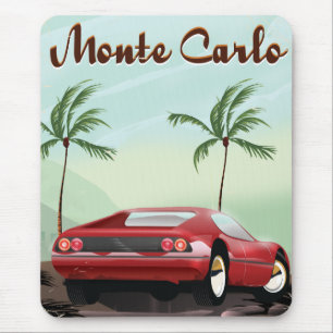 Tapis De Souris Affiche de voyage de voiture de sport Monte-Carlo