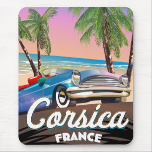 Tapis De Souris Affiche de voyage de voiture rétro en Corse