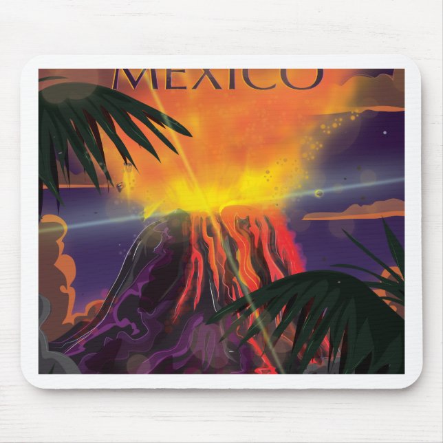 Tapis De Souris Affiche de voyage du volcan mexicain (Devant)