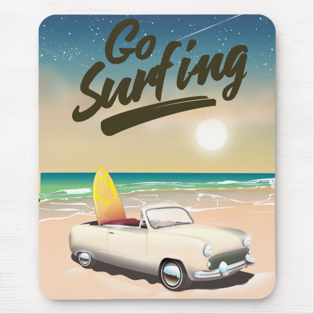 Tapis De Souris Affiche de voyage Go Surfing ! (Devant)