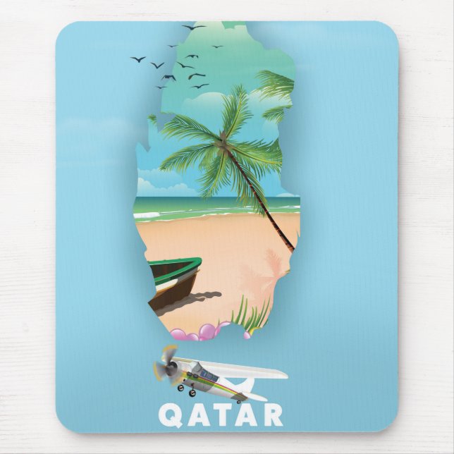 Tapis De Souris Affiche de voyage illustrée du Qatar (Devant)