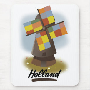 Tapis De Souris Affiche de voyage moulin à vent de Hollande
