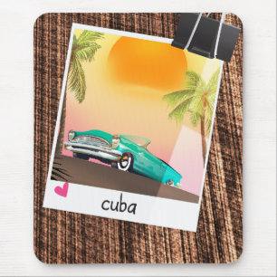 Tapis De Souris Affiche de voyage photo de voiture vintage cubaine