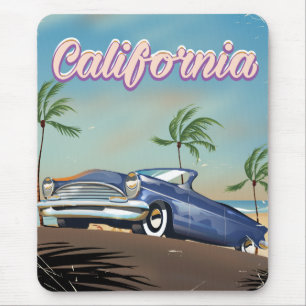 Tapis De Souris Affiche de voyage rétro de voiture vintage Califor