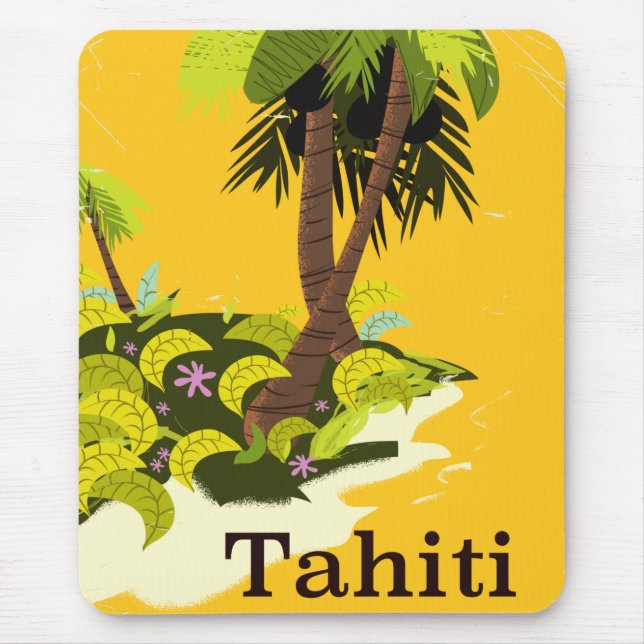 Tapis De Souris Affiche de voyage rétro Tahiti (Devant)