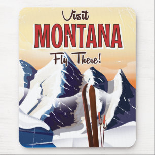 Tapis De Souris Affiche de voyage style vintage Montana Ski