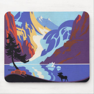 Tapis De Souris Affiche de voyage vintage de l'Alaska, Atlin et le