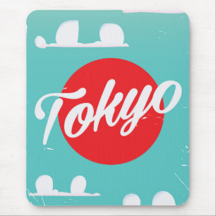 Tapis De Souris Affiche de voyage vintage soleil levant Tokyo