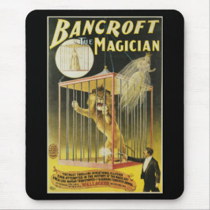 Tapis De Souris Affiche Magique Vintage, Magicien Bancroft et Lion