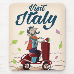 Tapis De Souris Affiche rétro de scooter de dessin animé italien