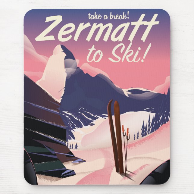 Tapis De Souris Affiche rétro de vacances de ski Zermatt (Devant)