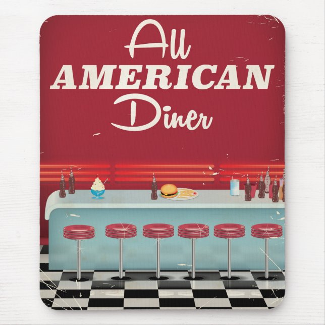 Tapis De Souris Affiche Rétro du Diner All American (Devant)