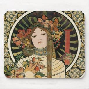 Tapis De Souris Affiche vintage Alfonse Mucha Trappistine Nouveau