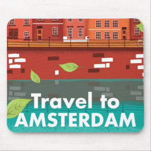 Tapis De Souris Affiche vintage de voyage à Amsterdam