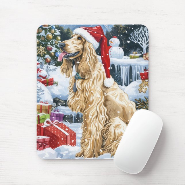 Tapis De Souris Afghan Hound Dog Winter Wonderland Noël Joie (Avec souris)