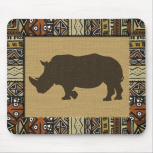 Tapis De Souris Africain Mudcloth et rhinocéros