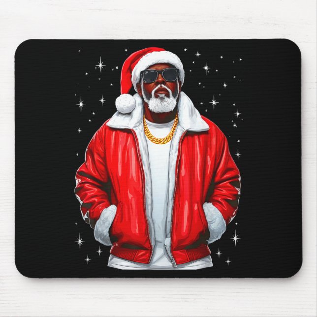 Tapis De Souris African American Santa Christmas Pajamas Cool Blac (Devant)