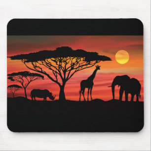 Tapis De Souris Afro-Animaux-et-Coucher de soleil