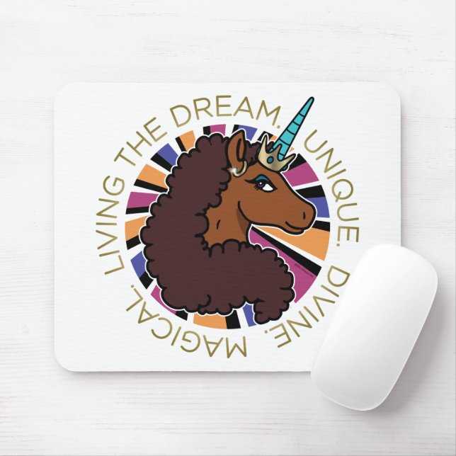 Tapis De Souris Afro Unicorn Living the Dream Design (Avec souris)