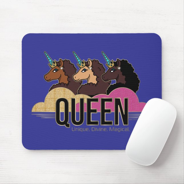 Tapis De Souris Afro Unicorn Queen Trio Design (Avec souris)