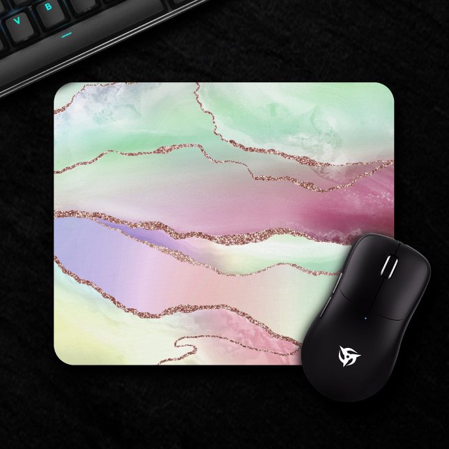 Tapis De Souris Agate de pastèque | Neo Mint Green et Cassis Pink (Créateur téléchargé)