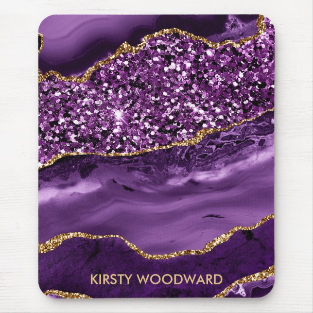 Tapis De Souris Agate océanique élégante violette et dorée (Devant)